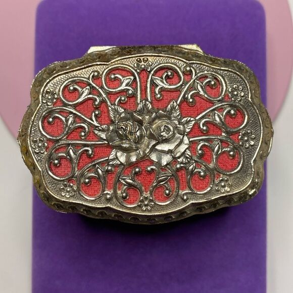 💛 Vintage Silver Plated Floral Trinket Box - Picture 2 of 8